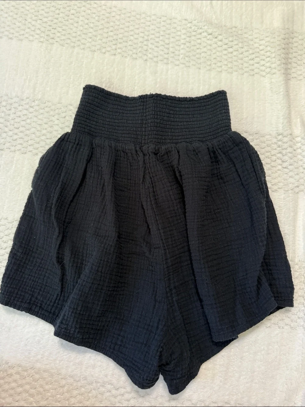 High waisted black linen shorts